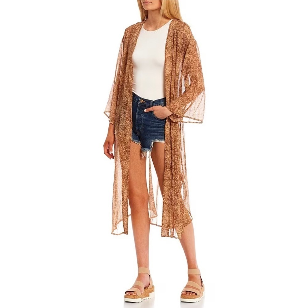 NEW JESSICA SIMPSON - Long Sleeve Kimono in Leopard Print